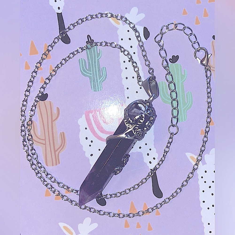 Amethyst Wrapped w/Silver Pendant & Necklace- Hand Made Mystical Healing Crystal - Picture 6 of 16